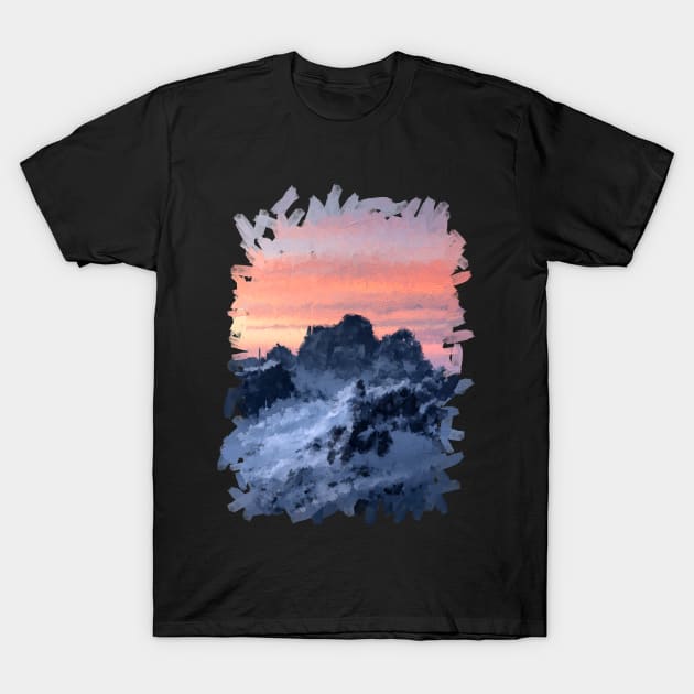 Golden hour Iceland mountains oil painting T-Shirt by DigitPaint